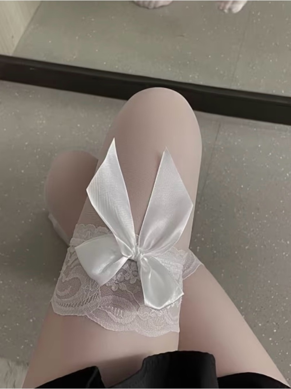 Lace Bow Thigh-High Socks in Light Pink